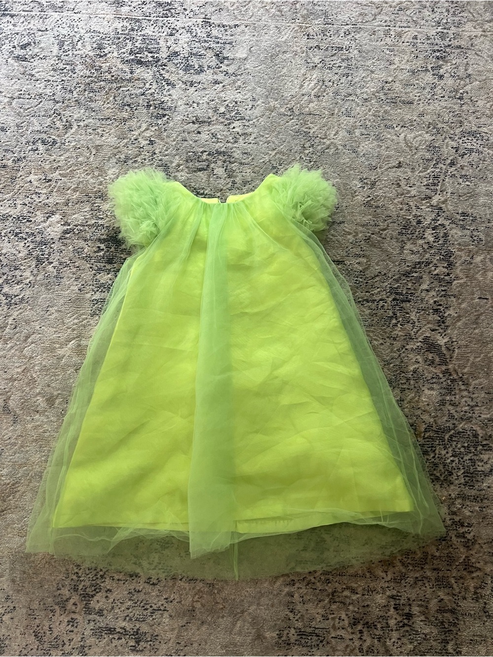 Neon Green Tulle Puff-Sleeve Formal Dress for Girls